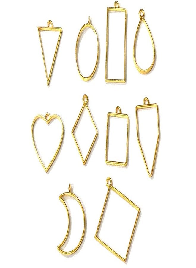 Excellentcrafts 10 Pieces Assorted Shapes Gold Hollow Open Bezel Charm Frames for Making Epoxy UV Resin Pendants and Earrings! - Image 2
